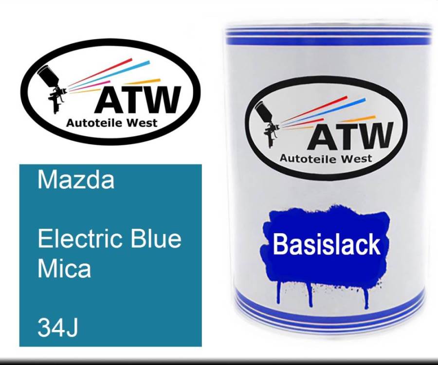 Mazda, Electric Blue Mica, 34J: 500ml Lackdose, von ATW Autoteile West.